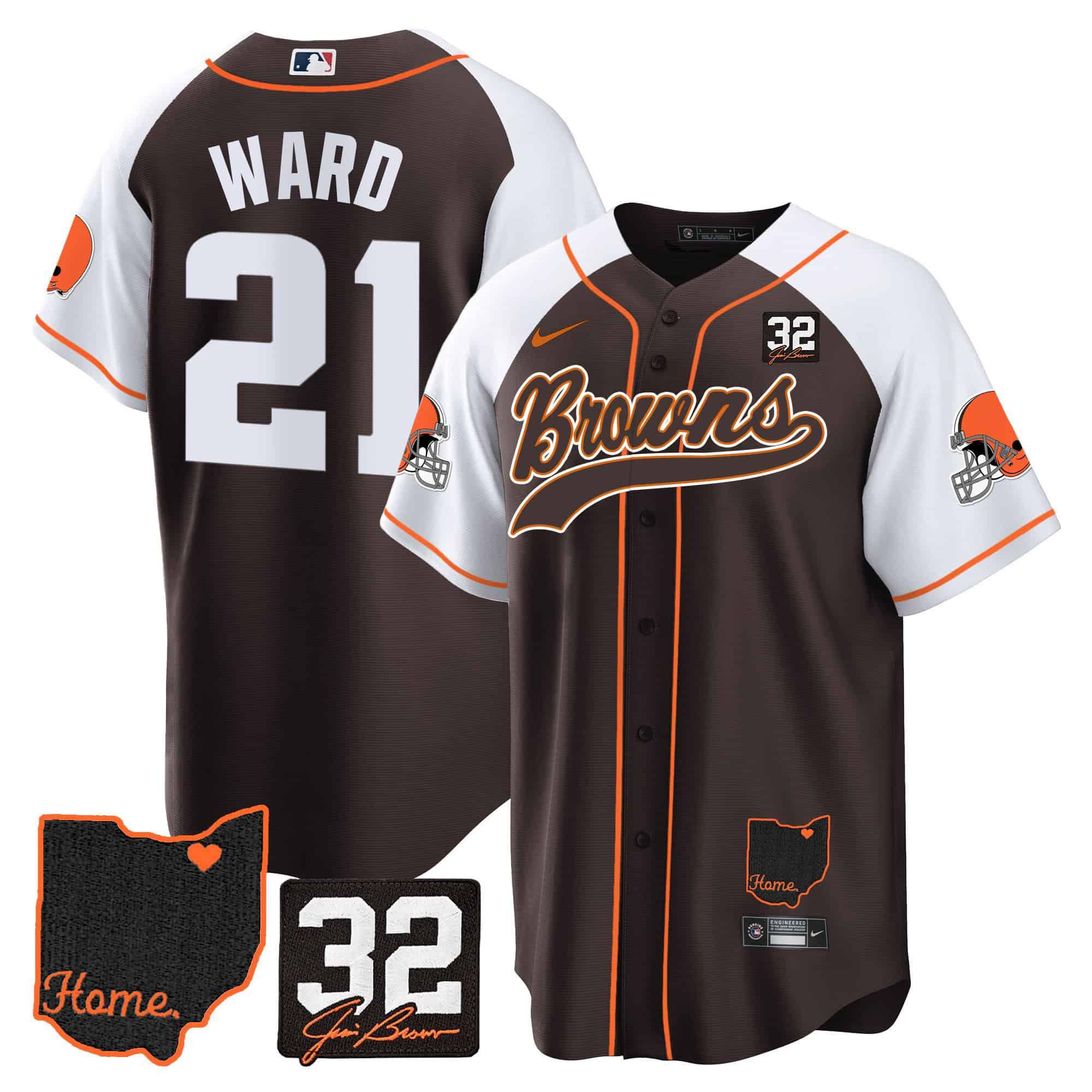 Men Cleveland Browns 21 Ward Brown Memorial Home Patch Baseball 2024 Nike NFL Jersey